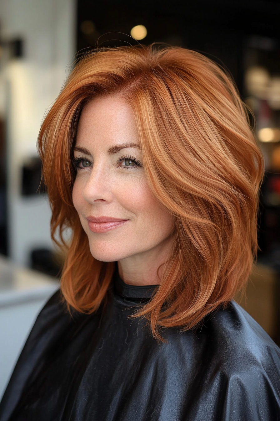 23. Soft Layered Bob in Golden Auburn (Bob Hairstyles For Women Over 40) - Bob Hairstyles For Women Over 40