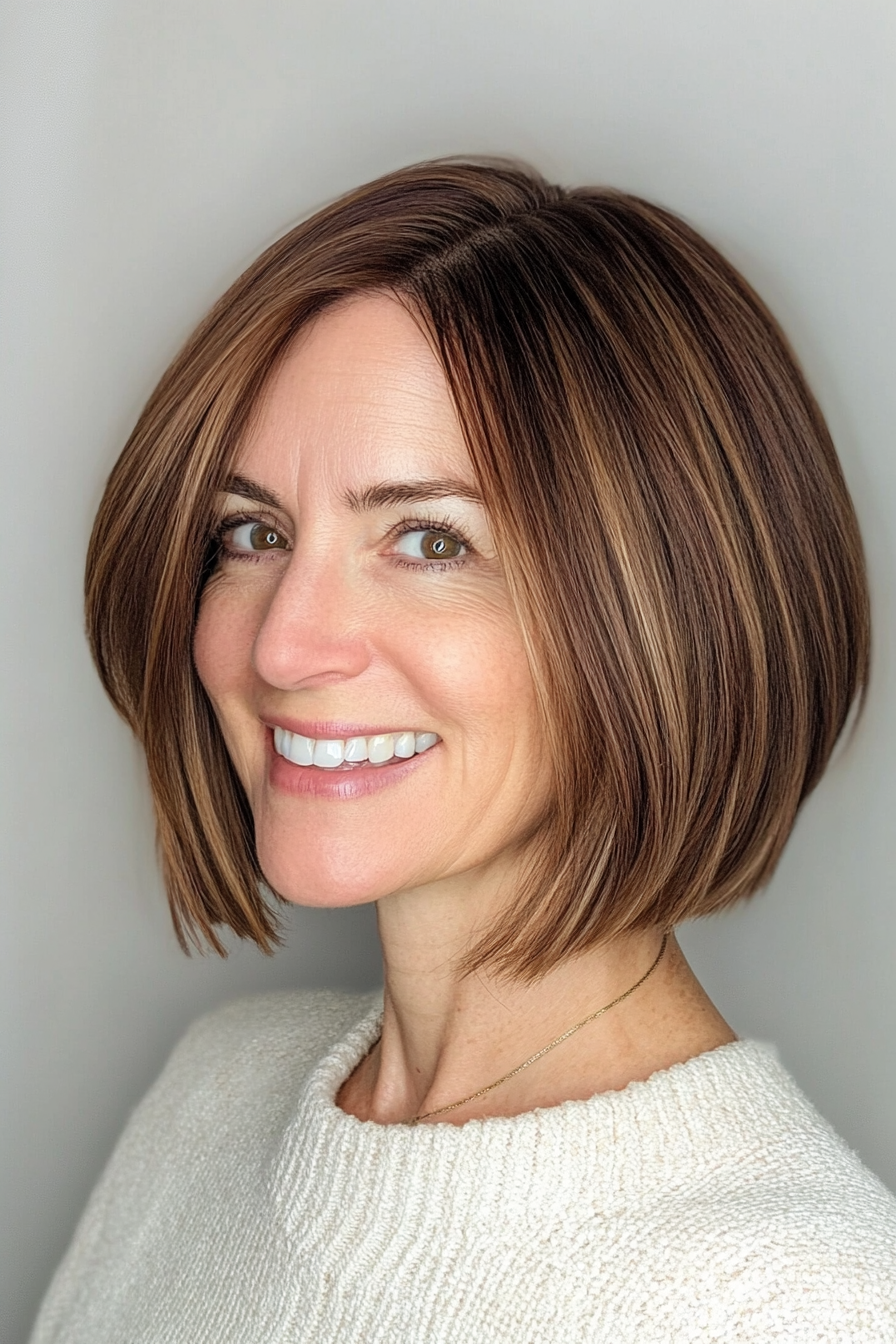 24. Cropped Bob in Natural Light Brown (Bob Hairstyles For Women Over 40) - Bob Hairstyles For Women Over 40