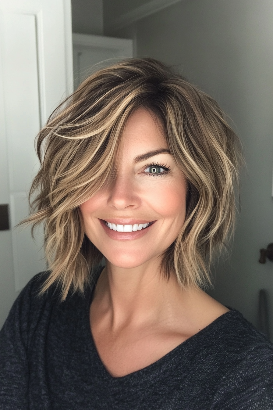 25. Messy Bob in Dark Ash Blonde (Bob Hairstyles For Women Over 40) - Bob Hairstyles For Women Over 40