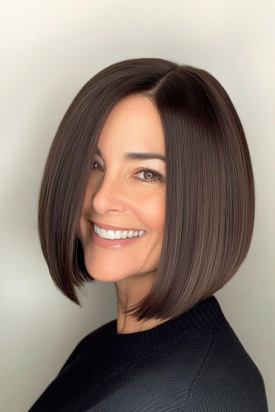 26. Modern Blunt Bob in Espresso Brown (Bob Hairstyles For Women Over 40) - Bob Hairstyles For Women Over 40
