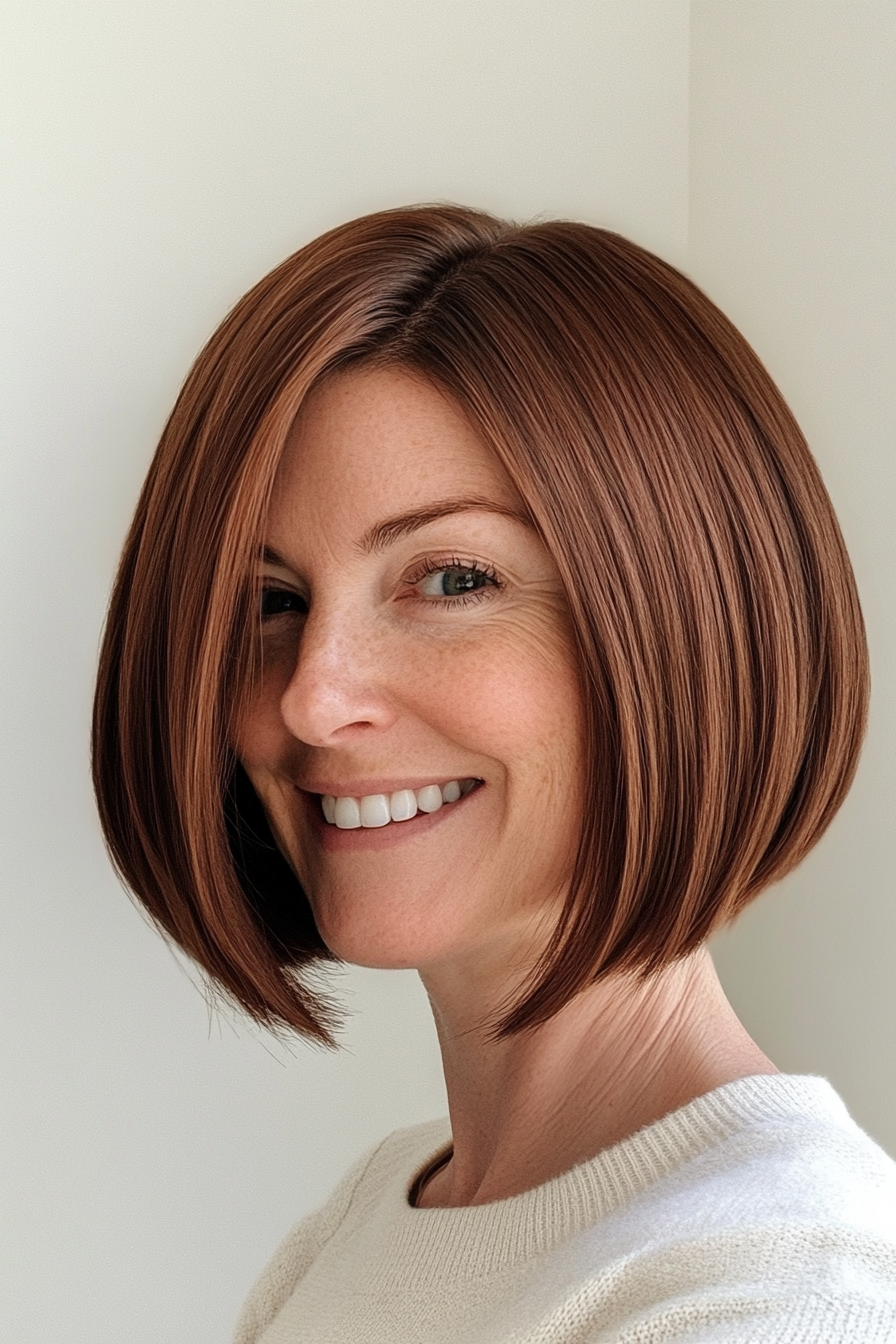 1. Classic Sleek Bob in Chestnut Brown (Bob Hairstyles For Women Over 40) - Bob Hairstyles For Women Over 40