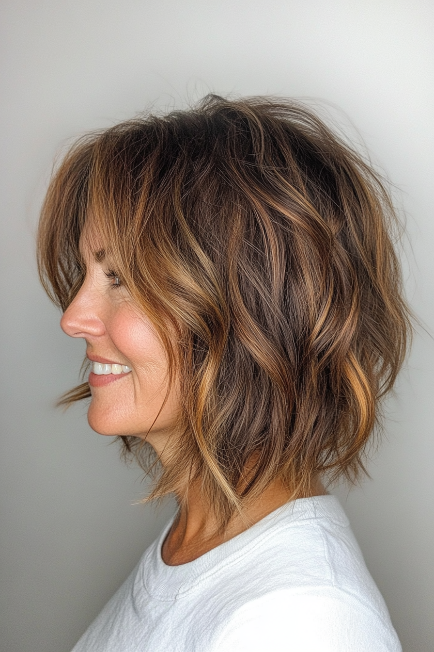 5. Shaggy Bob with Caramel Balayage (Bob Hairstyles For Women Over 40) - Bob Hairstyles For Women Over 40
