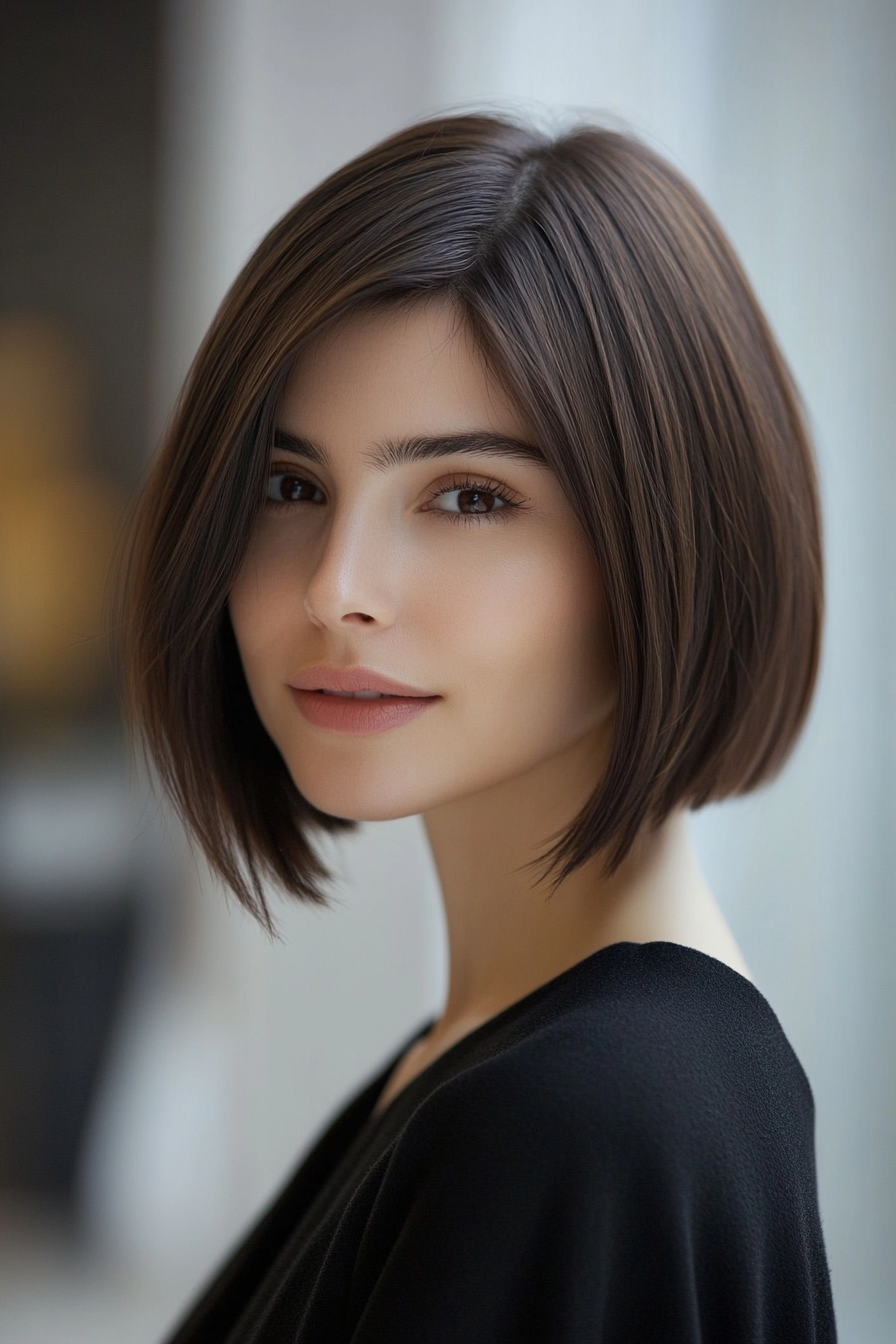 6. Blunt Bob in Natural Dark Brown (Bob Hairstyles For Women Over 40) - Bob Hairstyles For Women Over 40
