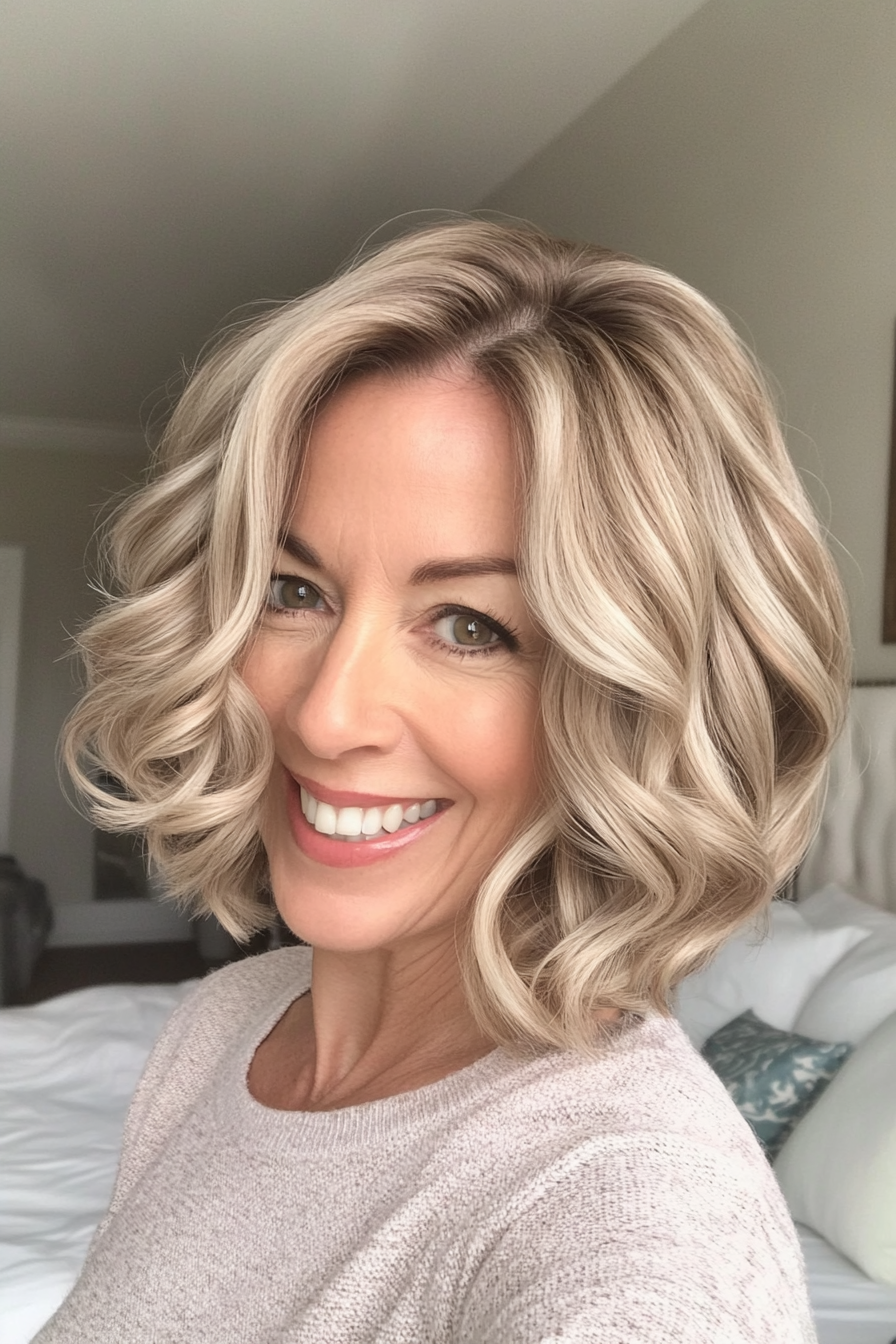 7. Curled Bob in Soft Ash Blonde (Bob Hairstyles For Women Over 40) - Bob Hairstyles For Women Over 40