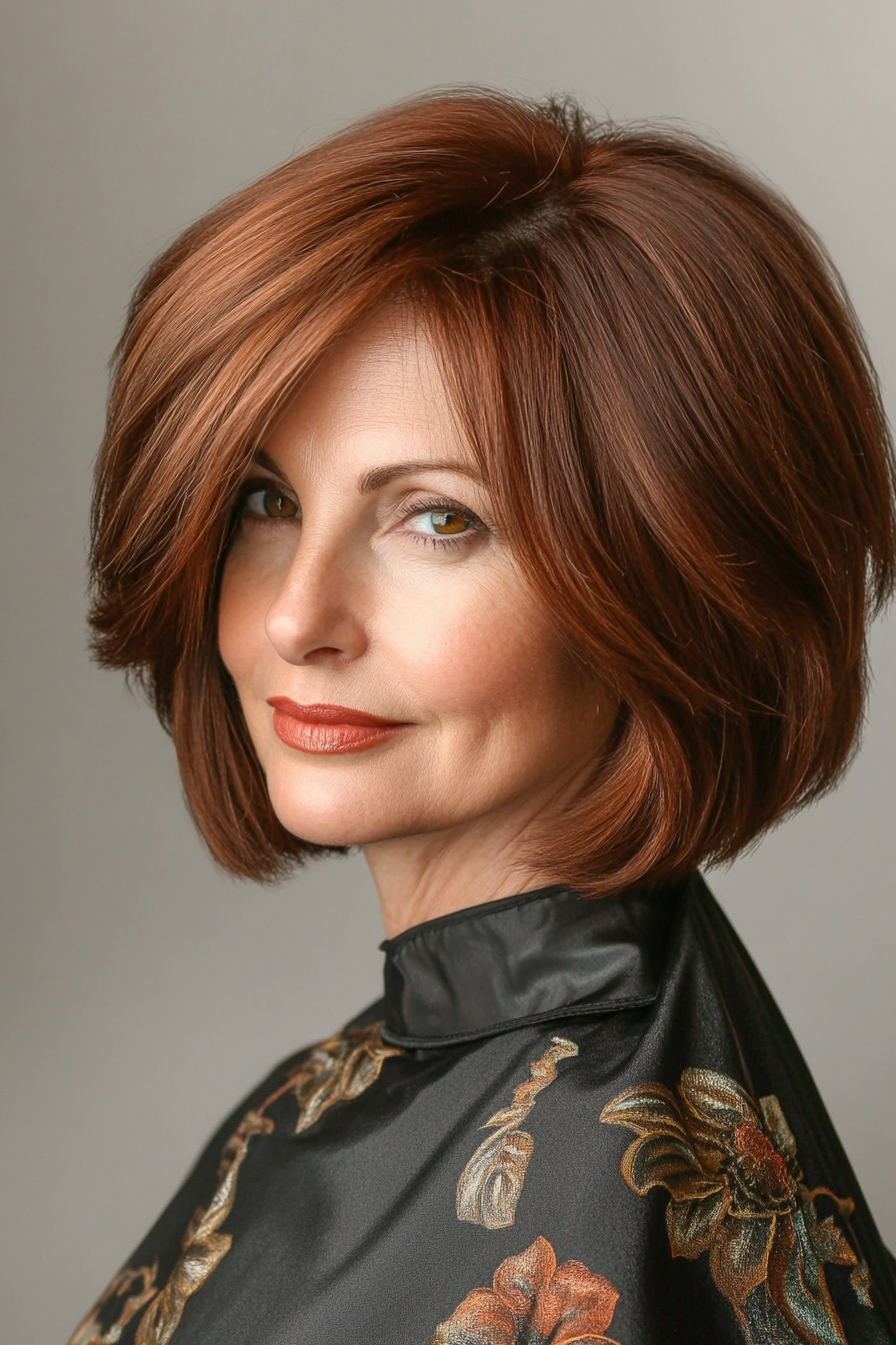 12. Choppy Bob in Warm Chestnut (Bob Hairstyles For Women Over 40) - Bob Hairstyles For Women Over 40