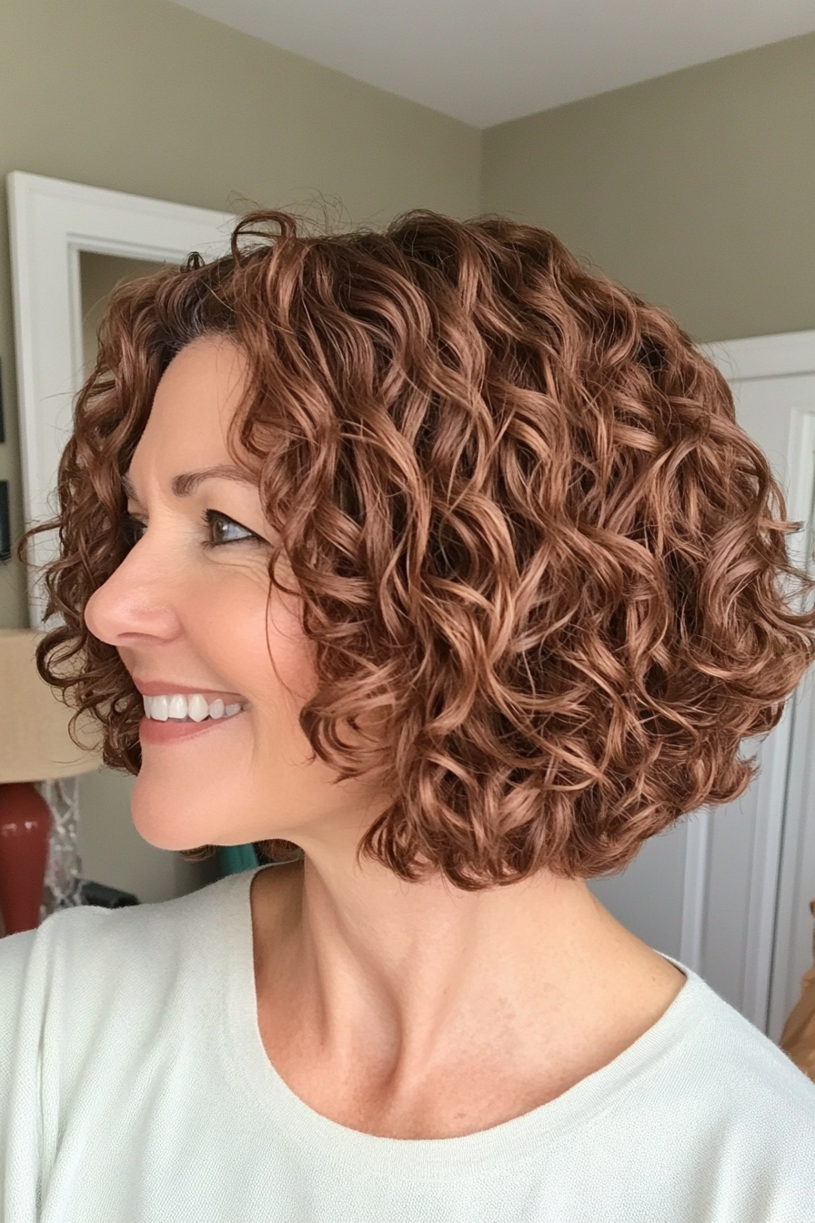 13. Curly Bob in Soft Caramel (Bob Hairstyles For Women Over 40) - Bob Hairstyles For Women Over 40