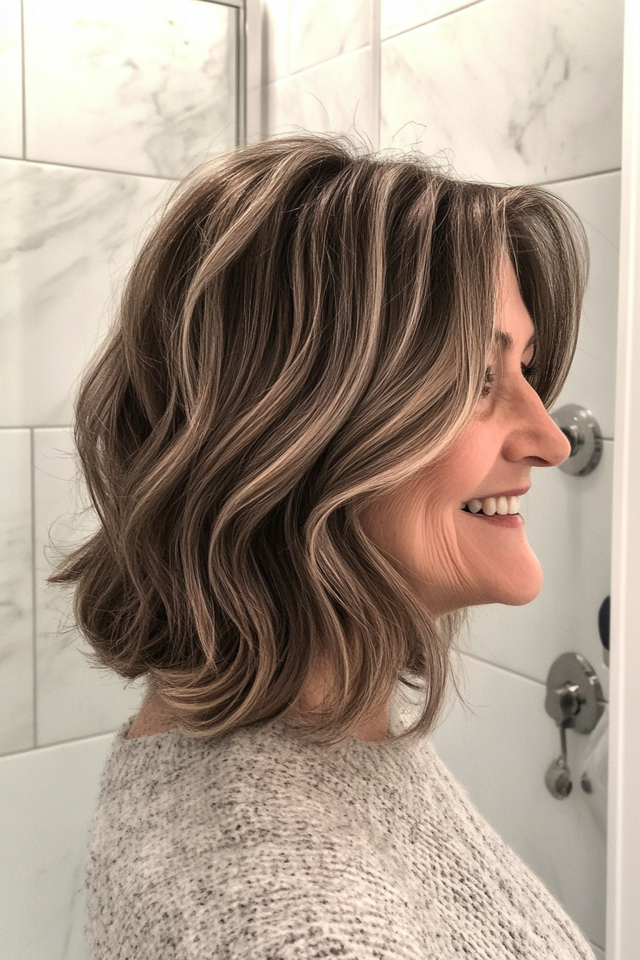 5. Wavy Salt-and-Pepper Lob (Short Haircuts For Women Over 60) - Short Haircuts For Women Over 60