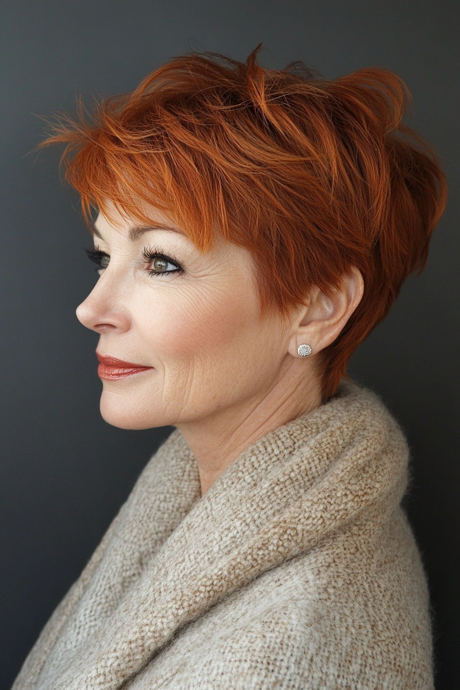 6. Natural Auburn Shag (Short Haircuts For Women Over 60) - Short Haircuts For Women Over 60