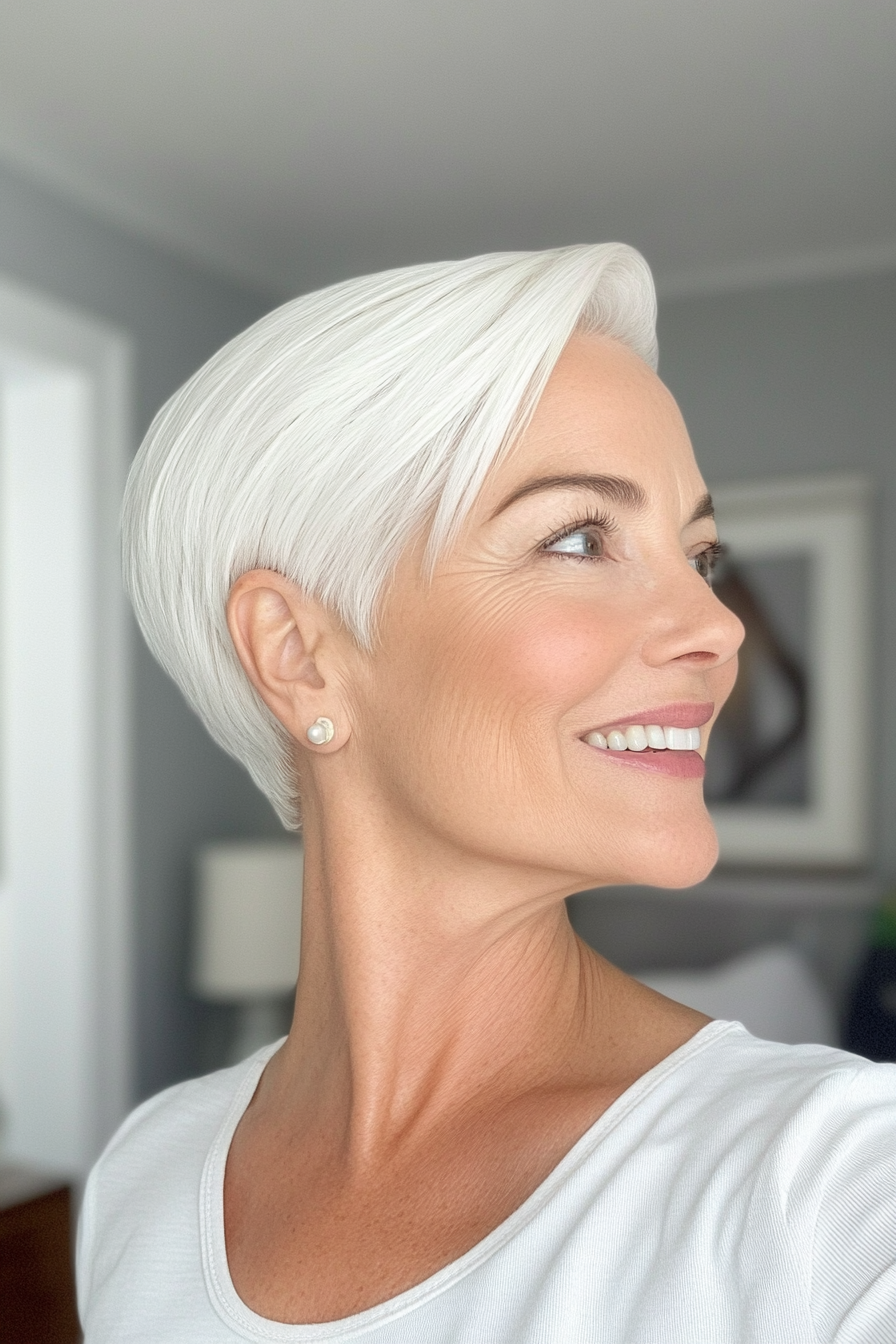 7. Pearl White Cropped Cut (Short Haircuts For Women Over 60) - Short Haircuts For Women Over 60