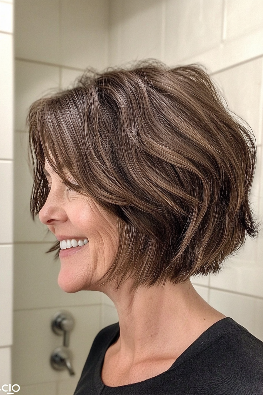 15. Espresso Brown Textured Lob (Short Haircuts For Women Over 60) - Short Haircuts For Women Over 60