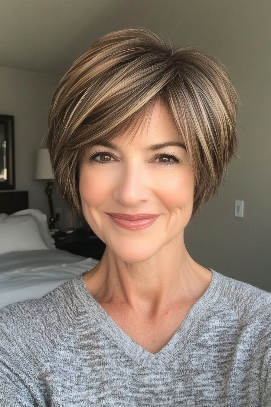 17. Subtle Balayage on Short Layers (Short Haircuts For Women Over 60) - Short Haircuts For Women Over 60