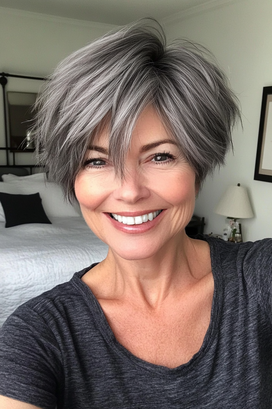 18. Charcoal Gray Choppy Cut (Short Haircuts For Women Over 60) - Short Haircuts For Women Over 60