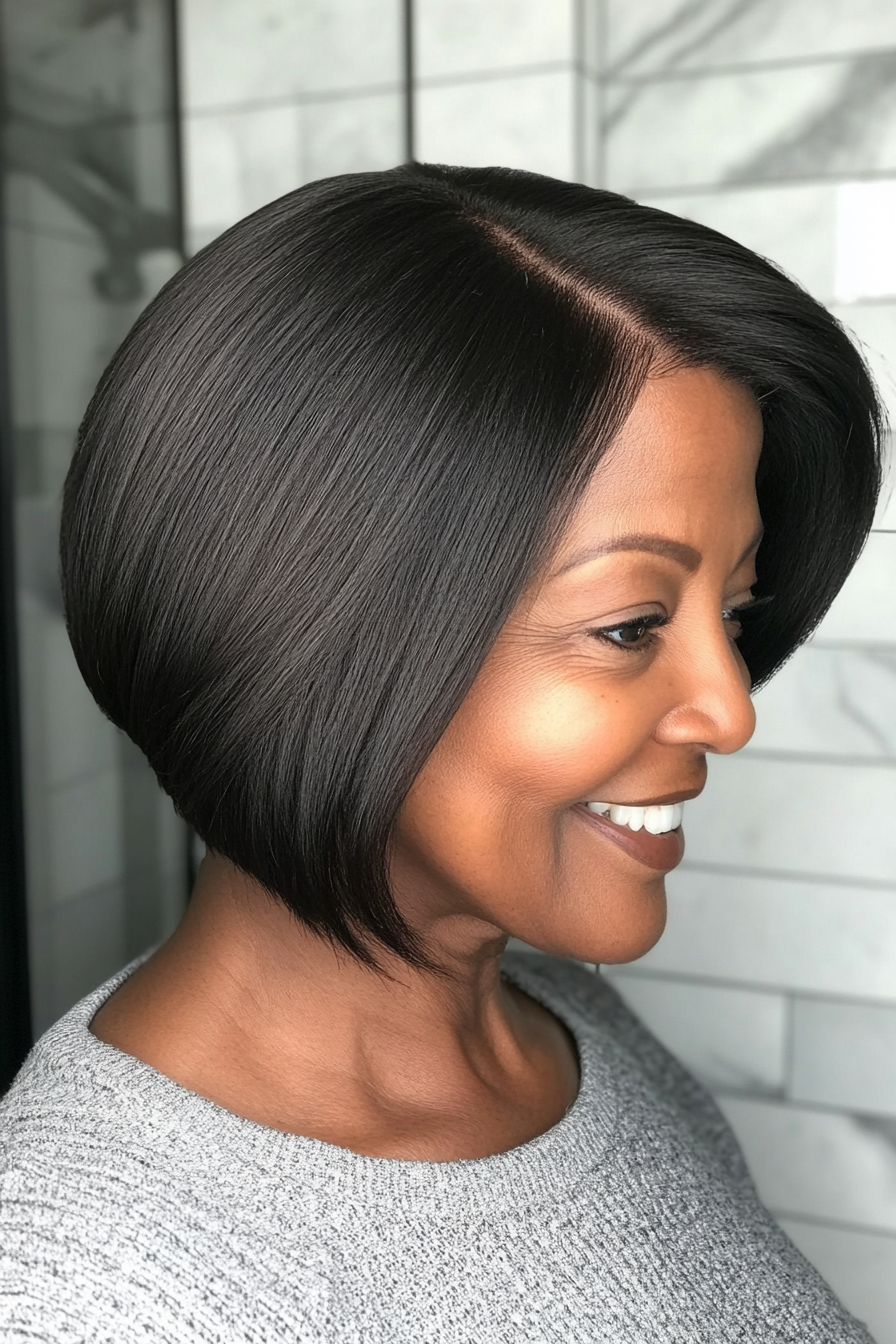 19. Natural Black Classic Bob (Short Haircuts For Women Over 60) - Short Haircuts For Women Over 60