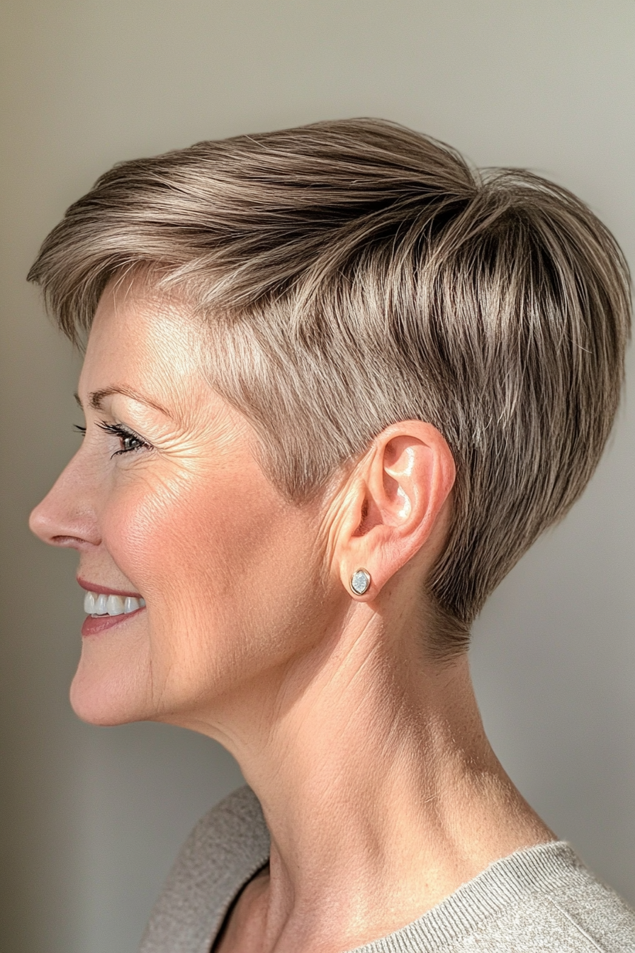 20. Ash Brown Tapered Pixie (Short Haircuts For Women Over 60) - Short Haircuts For Women Over 60