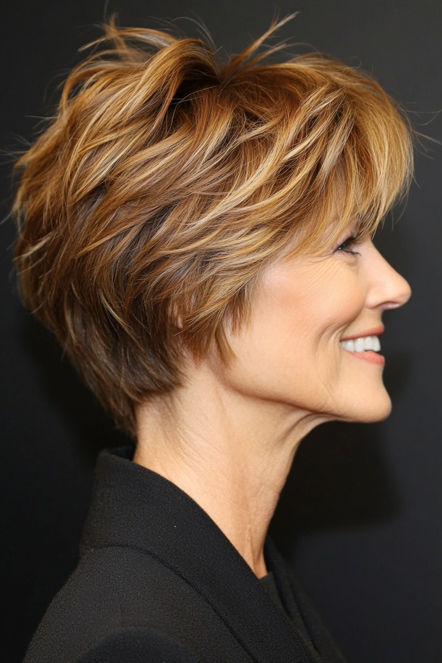 22. Golden Brown Short Shag (Short Haircuts For Women Over 60) - Short Haircuts For Women Over 60