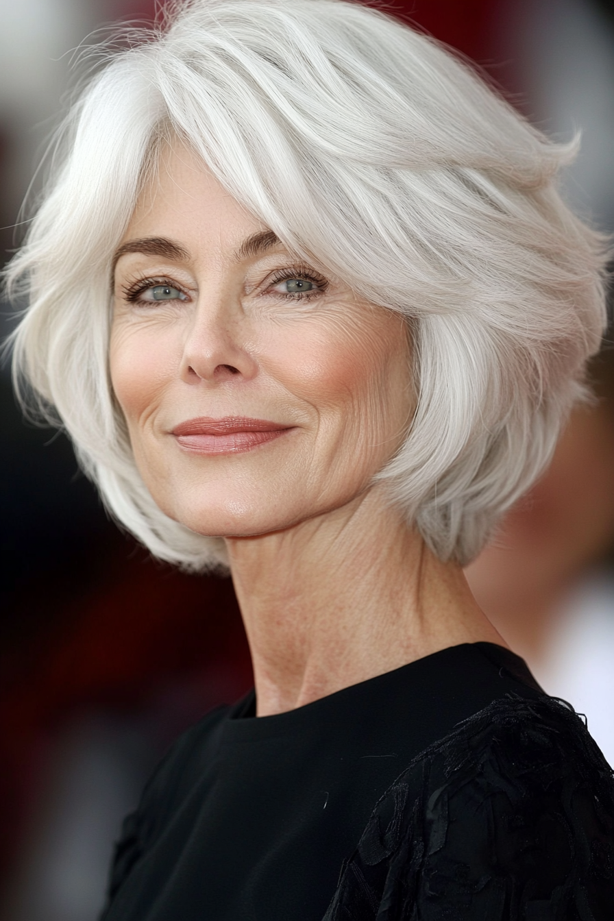 23. Soft White Layered Bob (Short Haircuts For Women Over 60) - Short Haircuts For Women Over 60