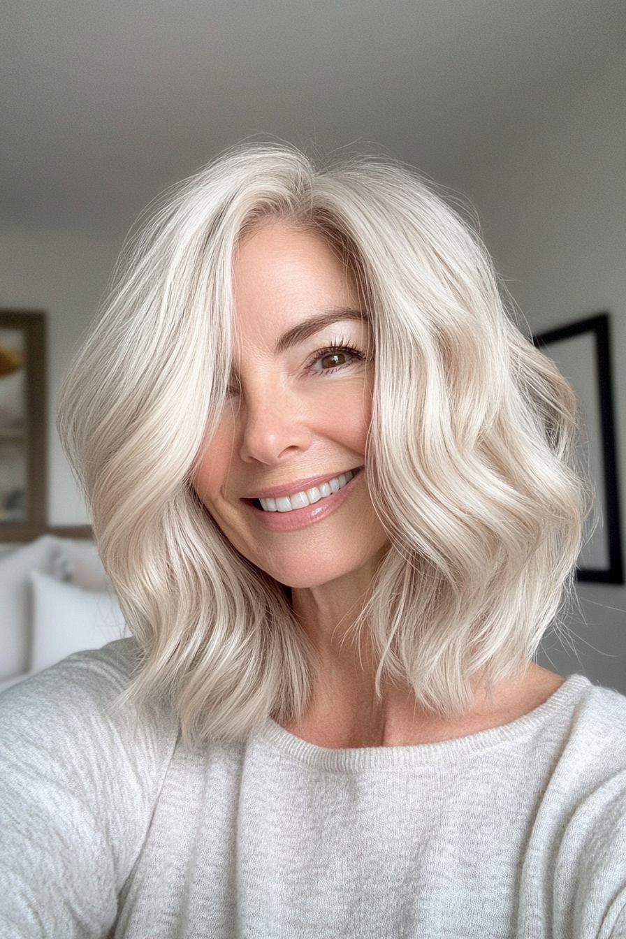 25. Pale Blonde Tousled Lob (Short Haircuts For Women Over 60) - Short Haircuts For Women Over 60