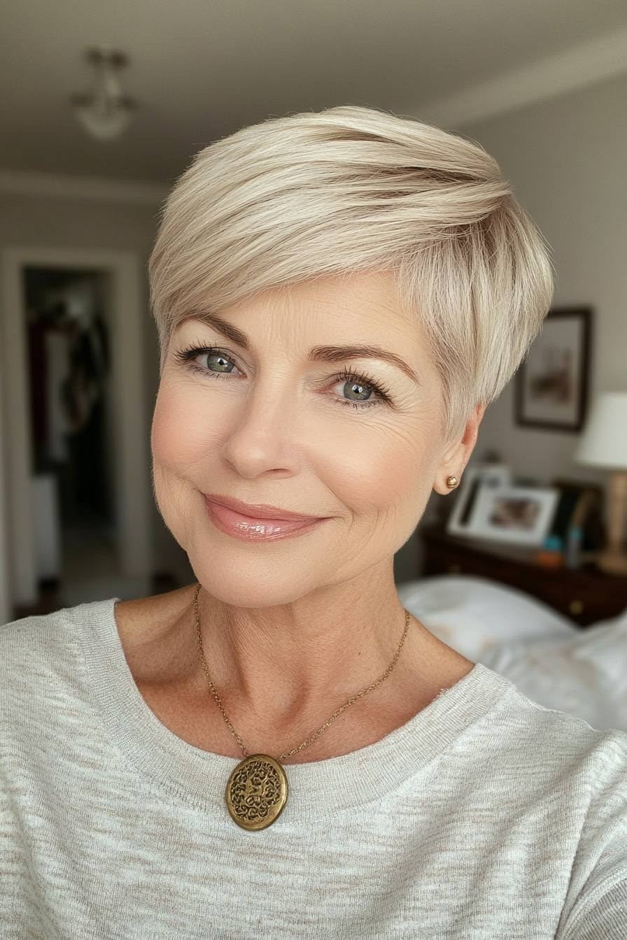 27. Frosted Beige Tapered Cut (Short Haircuts For Women Over 60) - Short Haircuts For Women Over 60
