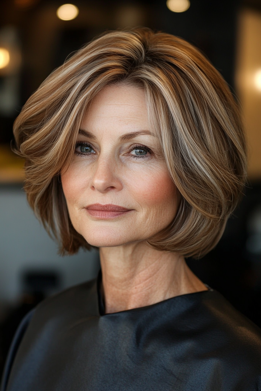 1. Classic Layered Bob in Warm Chestnut (Short Layered Bob Hairstyles For Older Women) - Short Layered Bob Hairstyles For Older Women