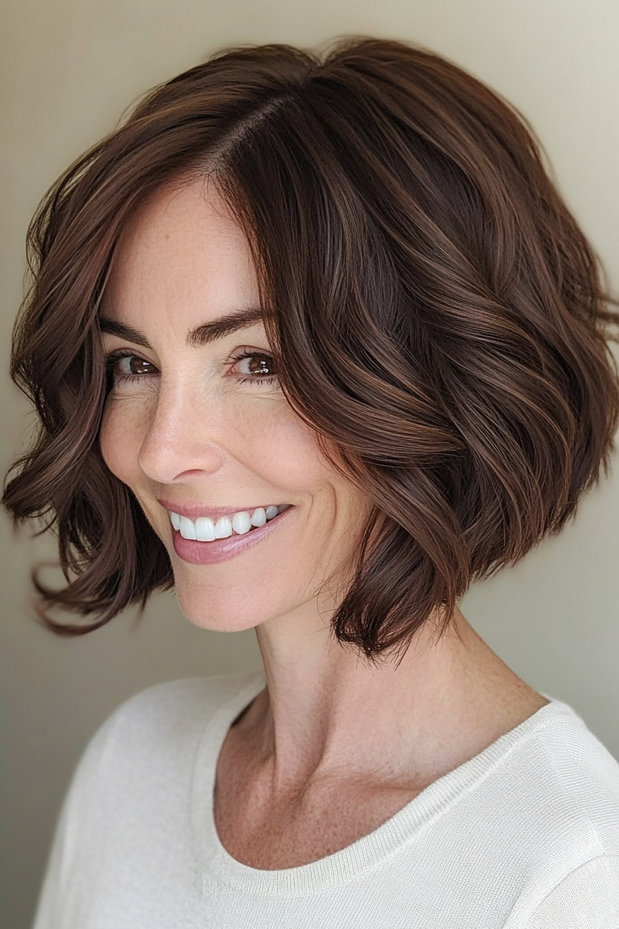 4. Wavy Bob in Rich Chocolate Brown (Short Layered Bob Hairstyles For Older Women) - Short Layered Bob Hairstyles For Older Women
