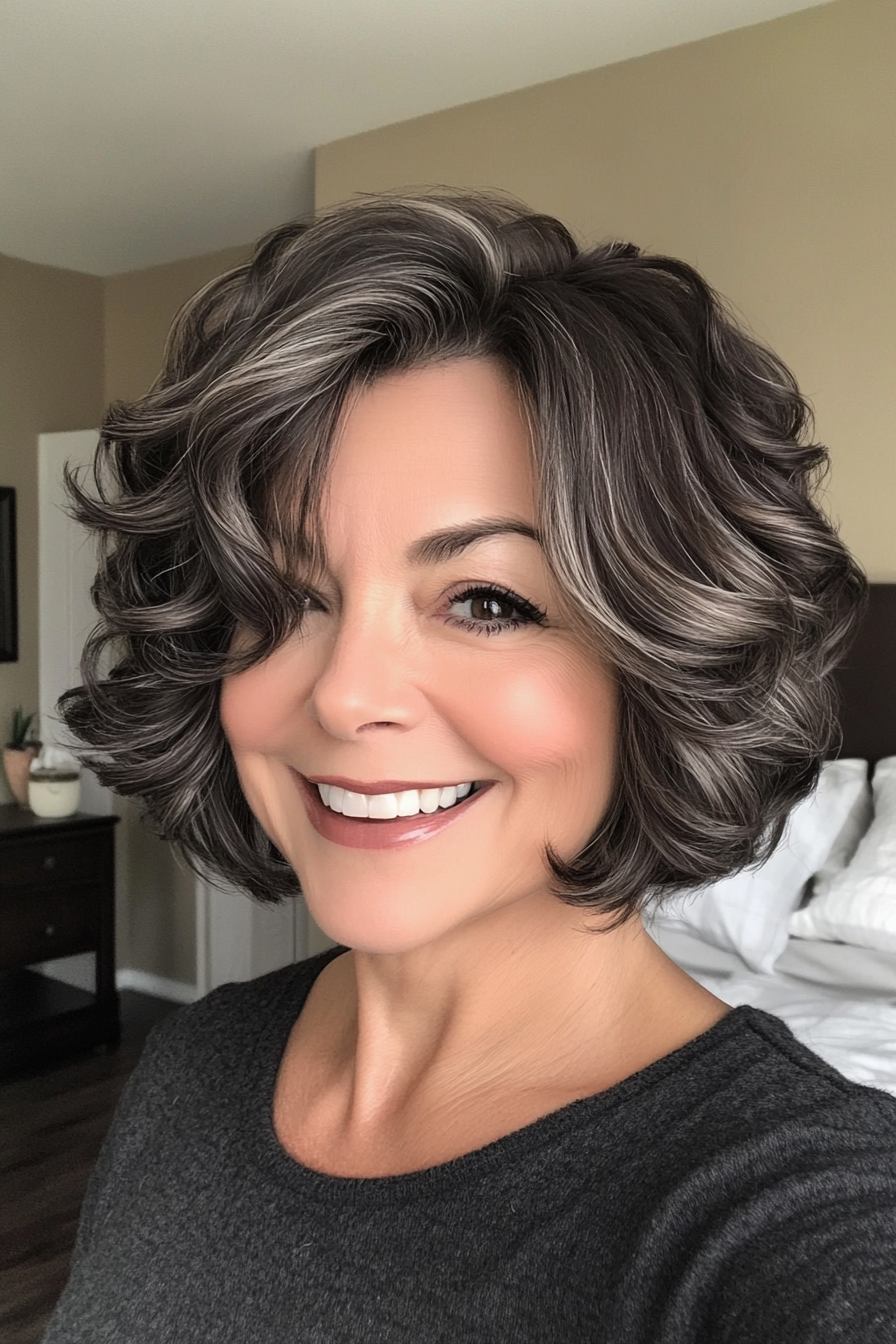 7. Curled Bob in Deep Espresso (Short Layered Bob Hairstyles For Older Women) - Short Layered Bob Hairstyles For Older Women