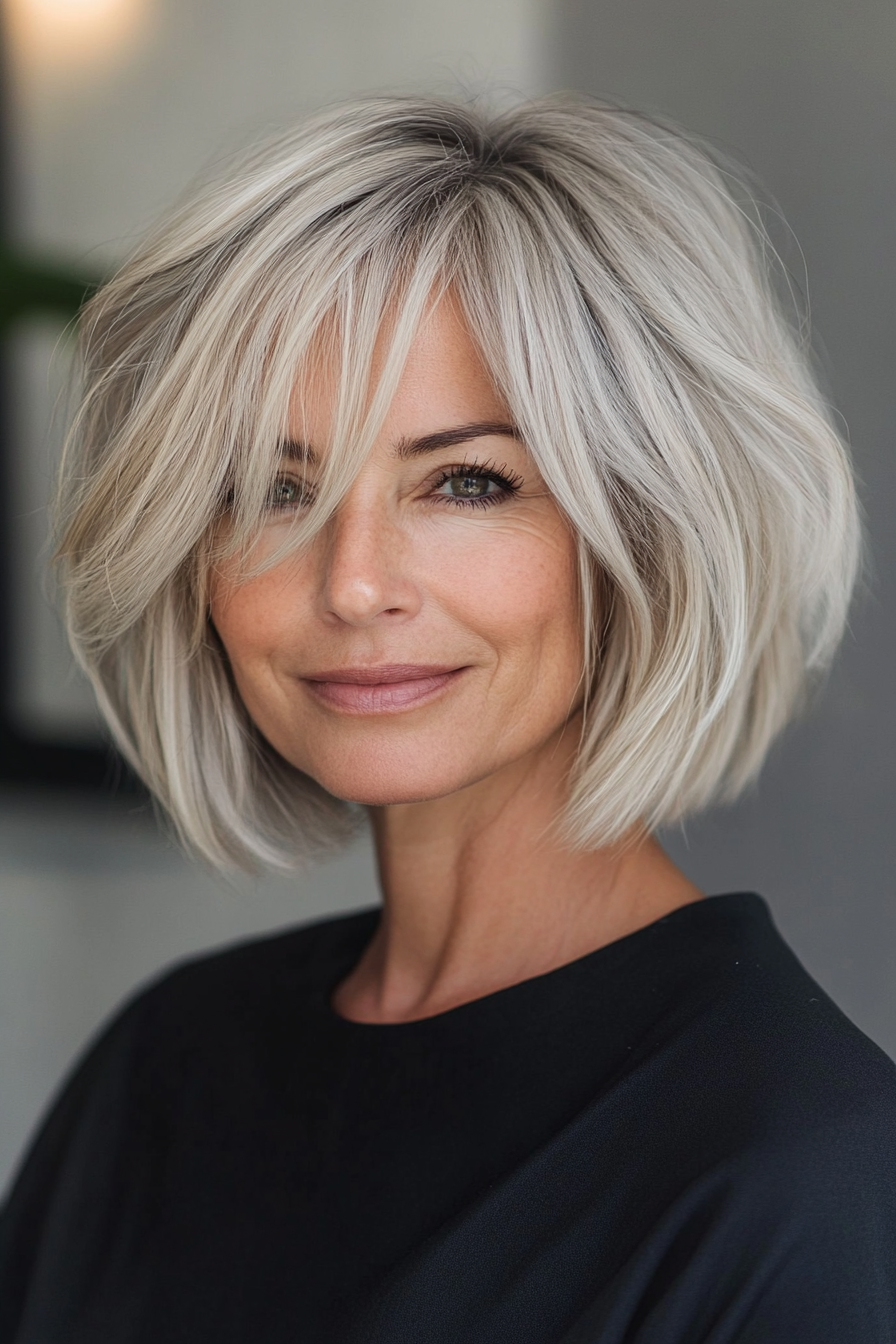 10. Shaggy Bob in Ash Blonde (Short Layered Bob Hairstyles For Older Women) - Short Layered Bob Hairstyles For Older Women