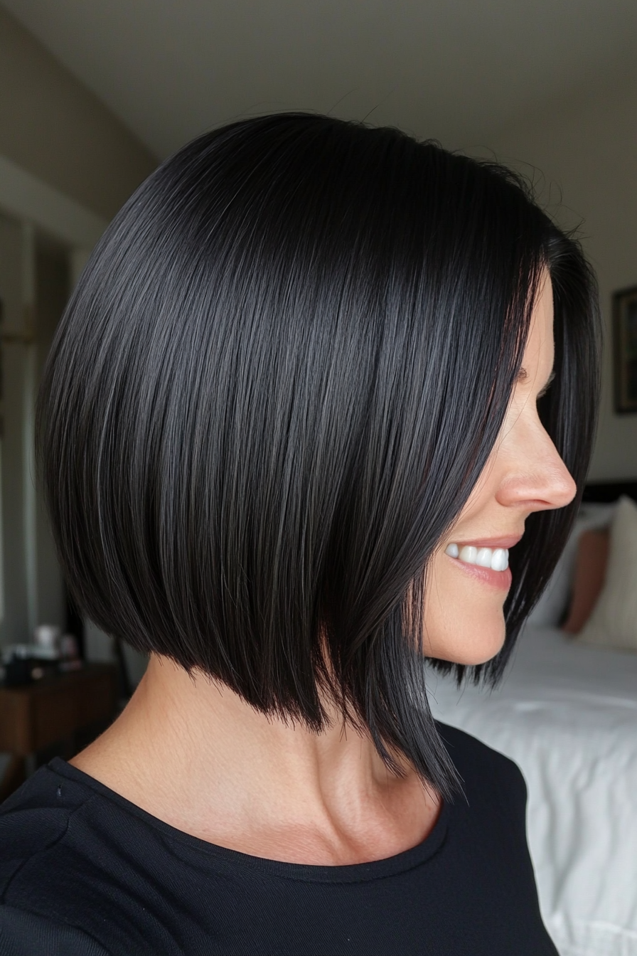 12. Straight Bob in Jet Black (Short Layered Bob Hairstyles For Older Women) - Short Layered Bob Hairstyles For Older Women