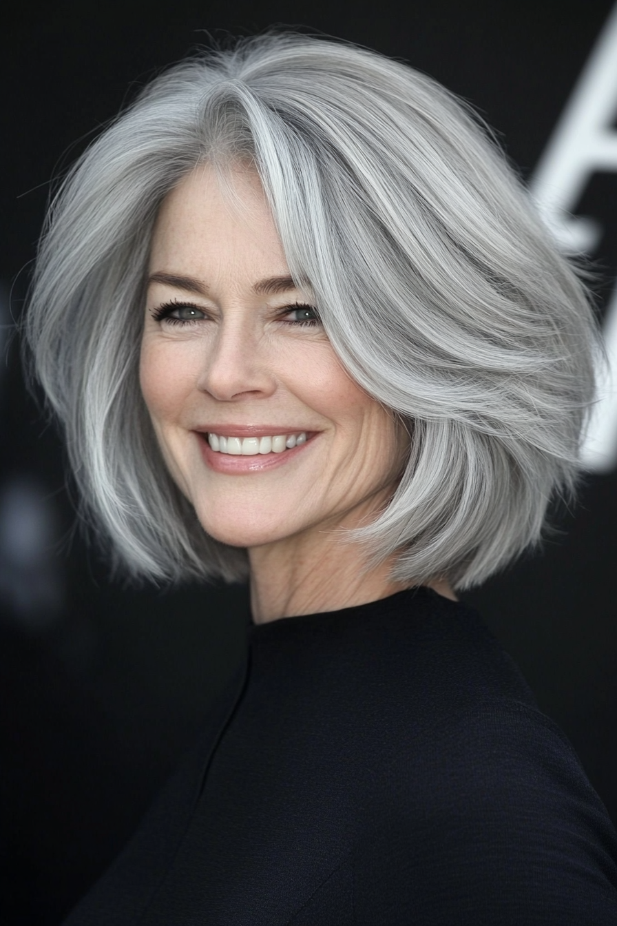 25. Edgy Bob in Frosted Gray (Short Layered Bob Hairstyles For Older Women) - Short Layered Bob Hairstyles For Older Women