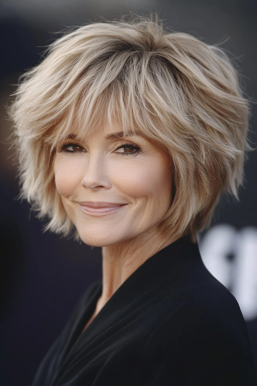 26. Short Shaggy Bob in Wheat Blonde (Short Layered Bob Hairstyles For Older Women) - Short Layered Bob Hairstyles For Older Women