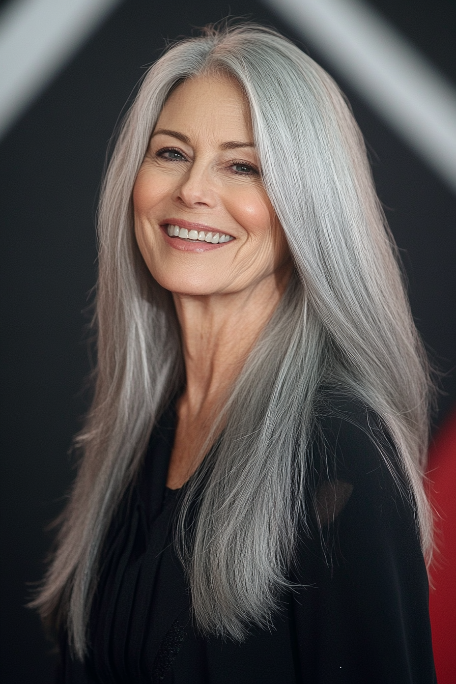 3. Long Tapered Layers in Silver Gray (Hairstyles For Older Women With Fine Hair) - Hairstyles For Older Women With Fine Hair