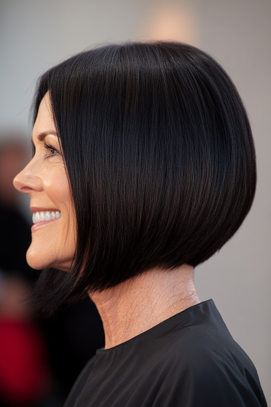 6. Angled Bob in Natural Black (Hairstyles For Older Women With Fine Hair) - Hairstyles For Older Women With Fine Hair