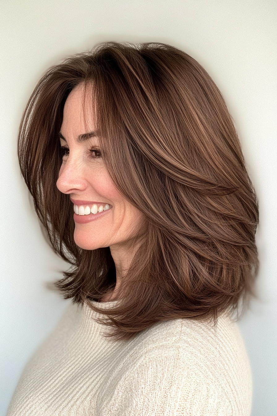 11. Classic Shoulder-Length Cut in Mocha Brown (Hairstyles For Older Women With Fine Hair) - Hairstyles For Older Women With Fine Hair