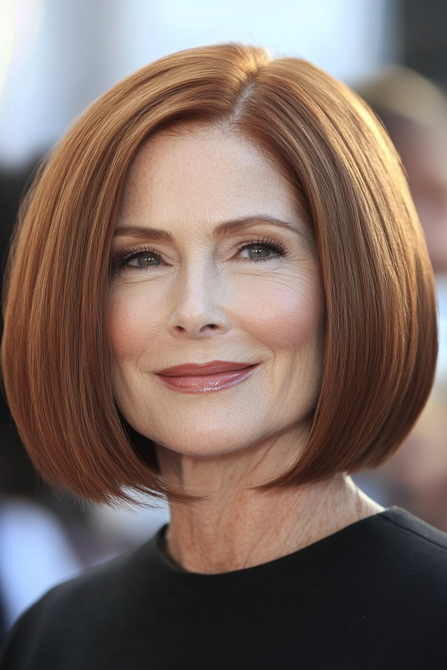 12. Sleek Pageboy in Warm Auburn (Hairstyles For Older Women With Fine Hair) - Hairstyles For Older Women With Fine Hair