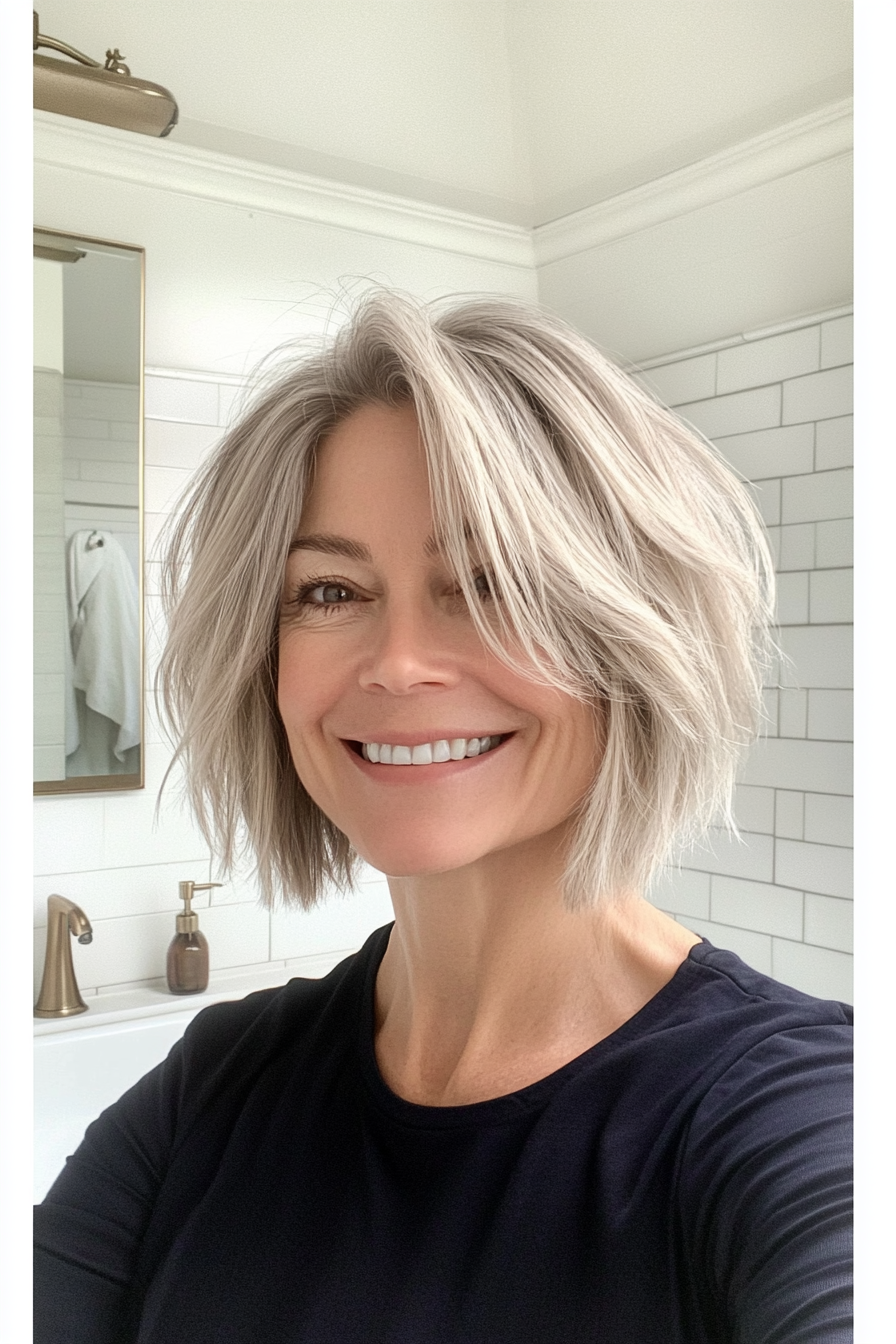 13. Choppy Bob in Ash Blonde (Hairstyles For Older Women With Fine Hair) - Hairstyles For Older Women With Fine Hair