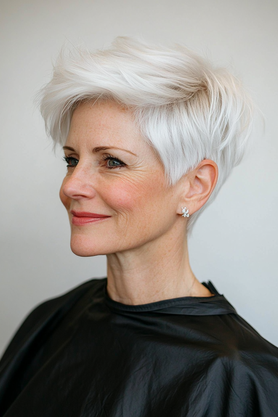 20. Wispy Pixie in Snowy White (Hairstyles For Older Women With Fine Hair) - Hairstyles For Older Women With Fine Hair