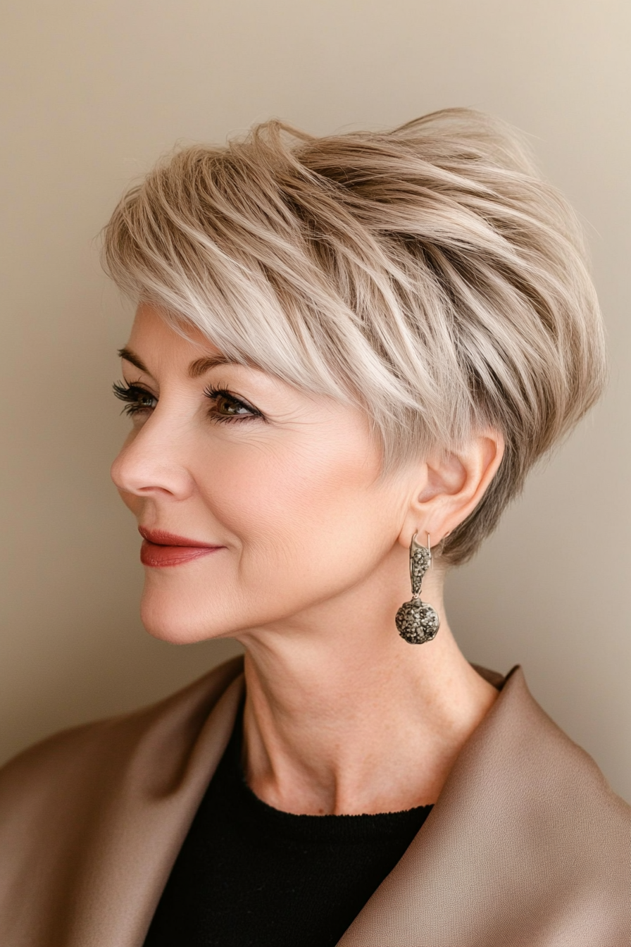 24. Pixie-Bob Hybrid in Warm Beige Blonde (Hairstyles For Older Women With Fine Hair) - Hairstyles For Older Women With Fine Hair