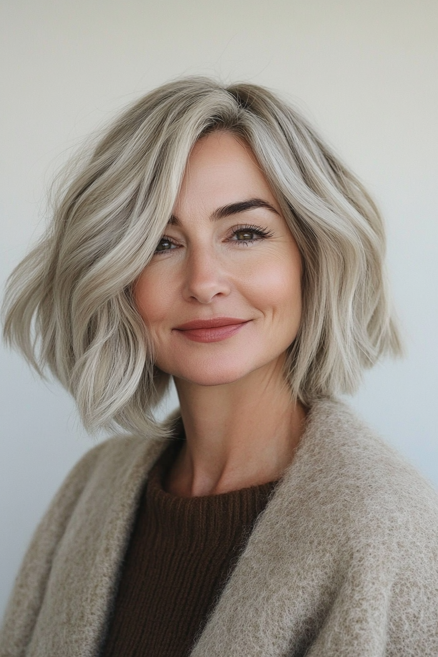 26. Low-Maintenance Bob in Cool Ash Blonde (Hairstyles For Older Women With Fine Hair) - Hairstyles For Older Women With Fine Hair