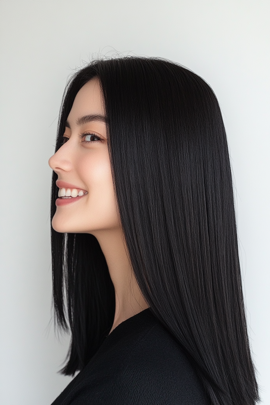 2. Long Blunt Cut in Deep Black (Hairstyles For Thin Straight Hair) - Hairstyles For Thin Straight Hair
