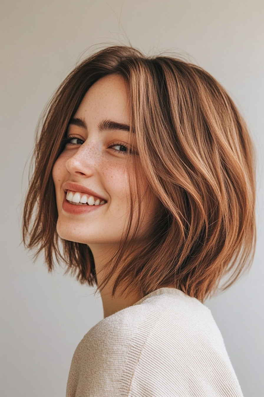 4. Choppy Bob in Warm Chestnut Brown (Hairstyles For Thin Straight Hair) - Hairstyles For Thin Straight Hair