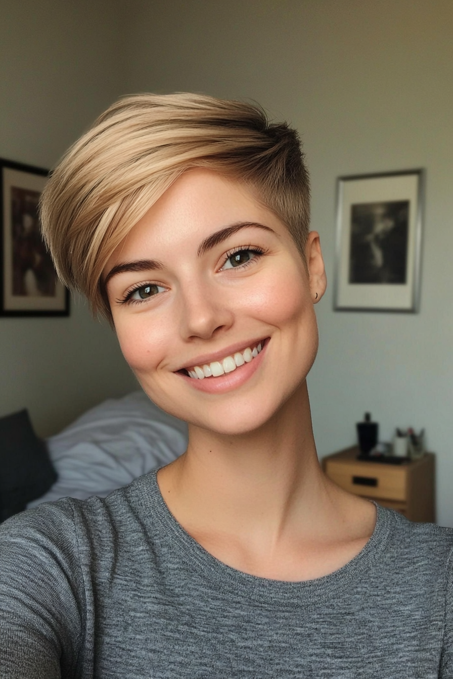 6. Pixie Cut with Sandy Blonde Accents (Hairstyles For Thin Straight Hair) - Hairstyles For Thin Straight Hair