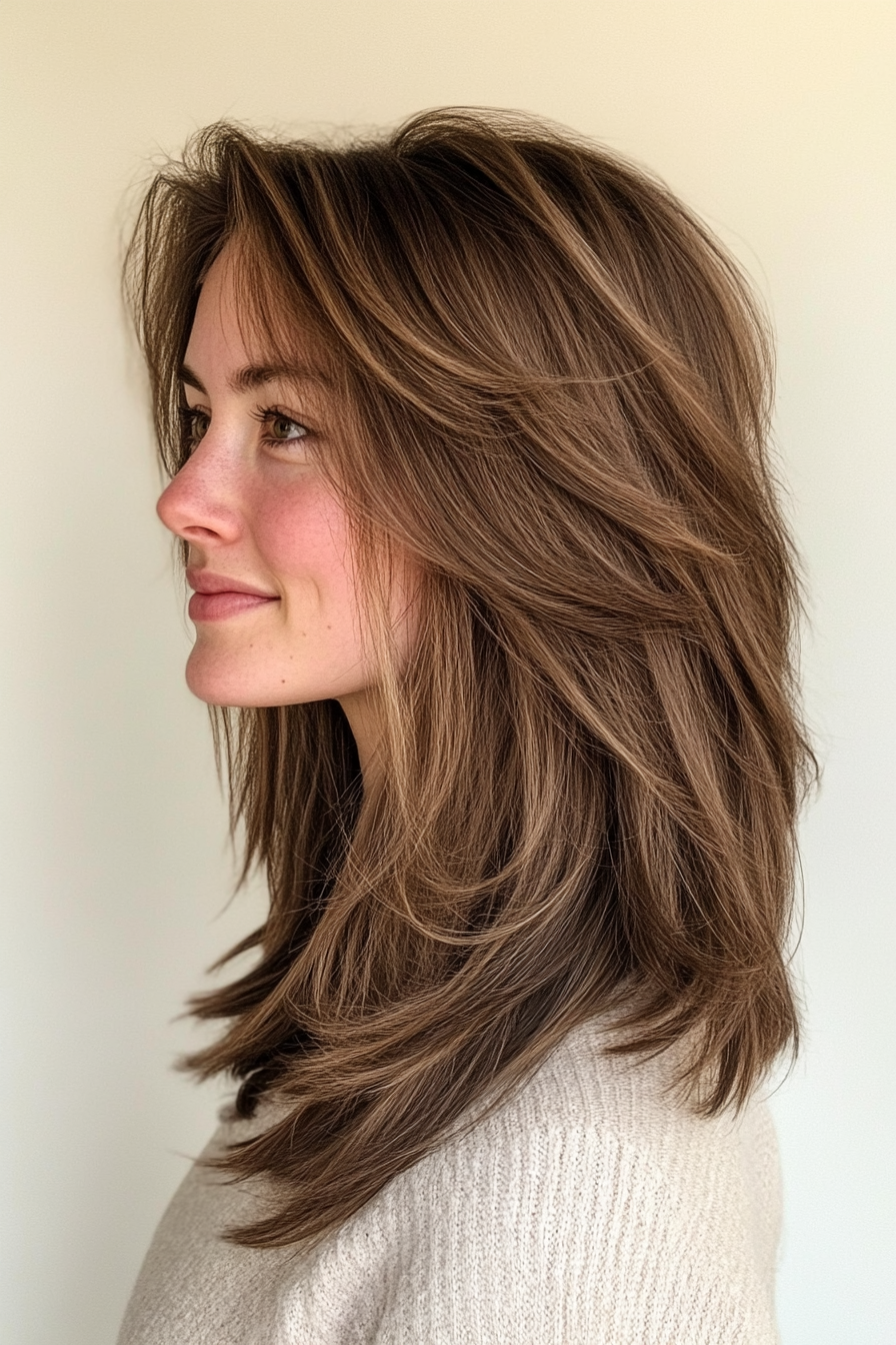 8. Textured Shag in Dark Walnut (Hairstyles For Thin Straight Hair) - Hairstyles For Thin Straight Hair