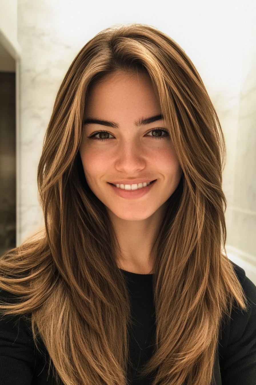 10. Face-Framing Layers in Golden Brown (Hairstyles For Thin Straight Hair) - Hairstyles For Thin Straight Hair