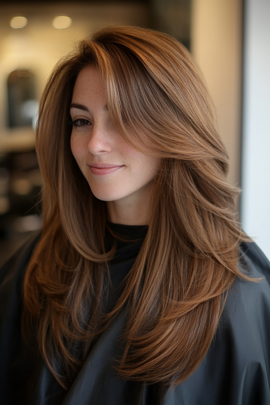 13. Long Layers with Mocha Brown Undertones (Hairstyles For Thin Straight Hair) - Hairstyles For Thin Straight Hair