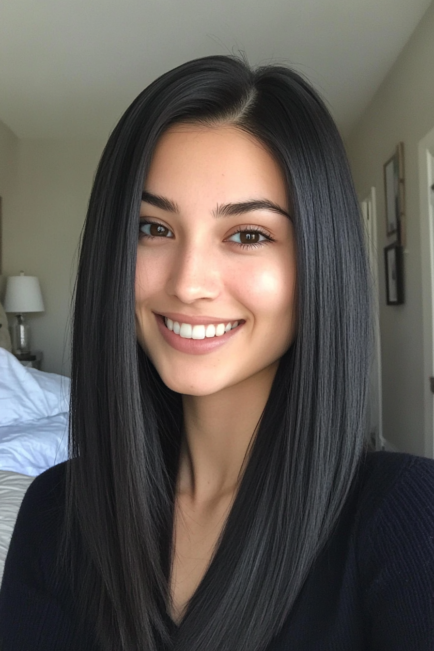 21. Straight Cut with Side Part in Natural Black (Hairstyles For Thin Straight Hair) - Hairstyles For Thin Straight Hair