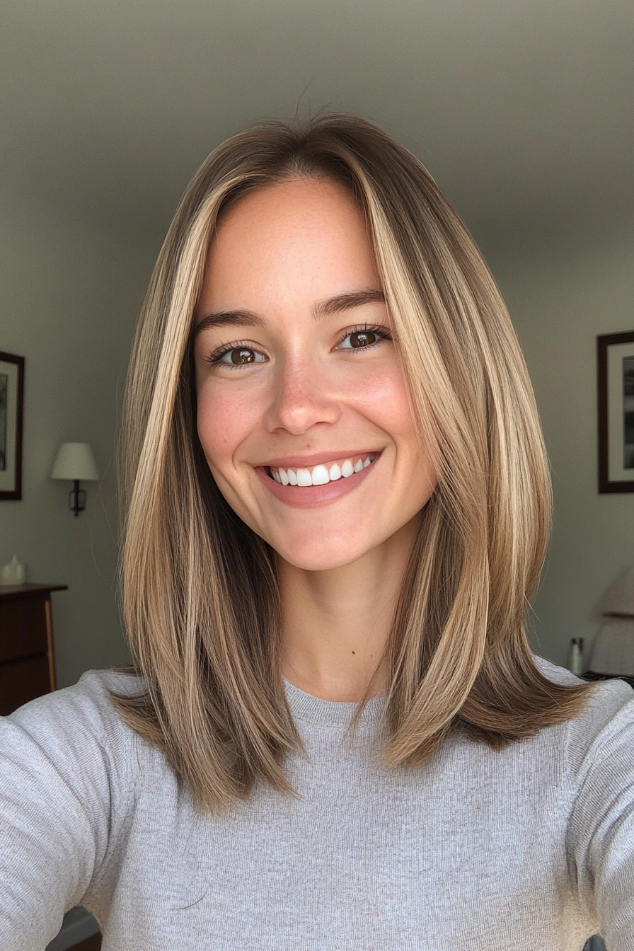 23. Medium Cut with Baby Highlights in Sandy Brown (Hairstyles For Thin Straight Hair) - Hairstyles For Thin Straight Hair