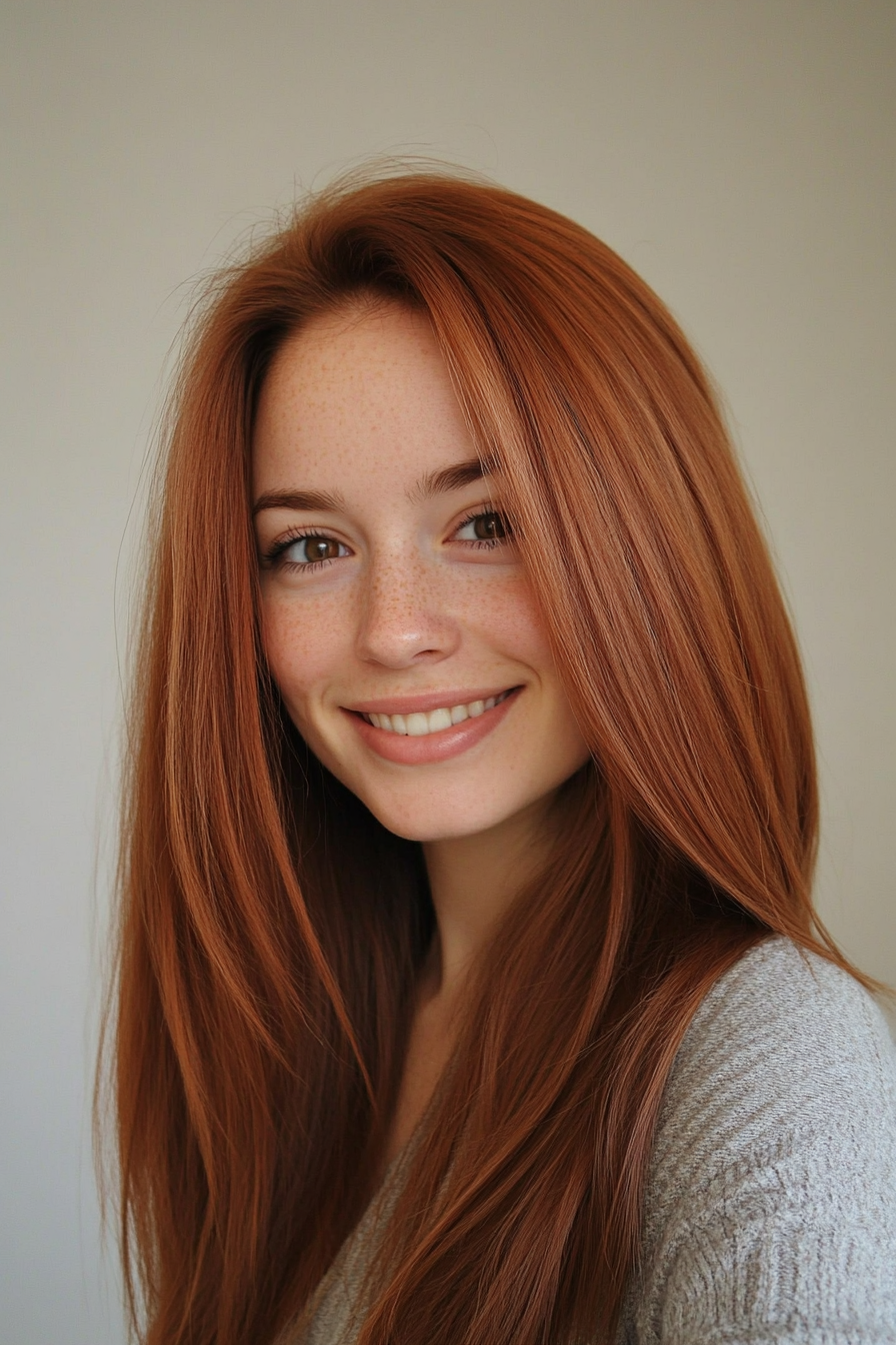 25. Long Straight Cut with Cinnamon Undertones (Hairstyles For Thin Straight Hair) - Hairstyles For Thin Straight Hair