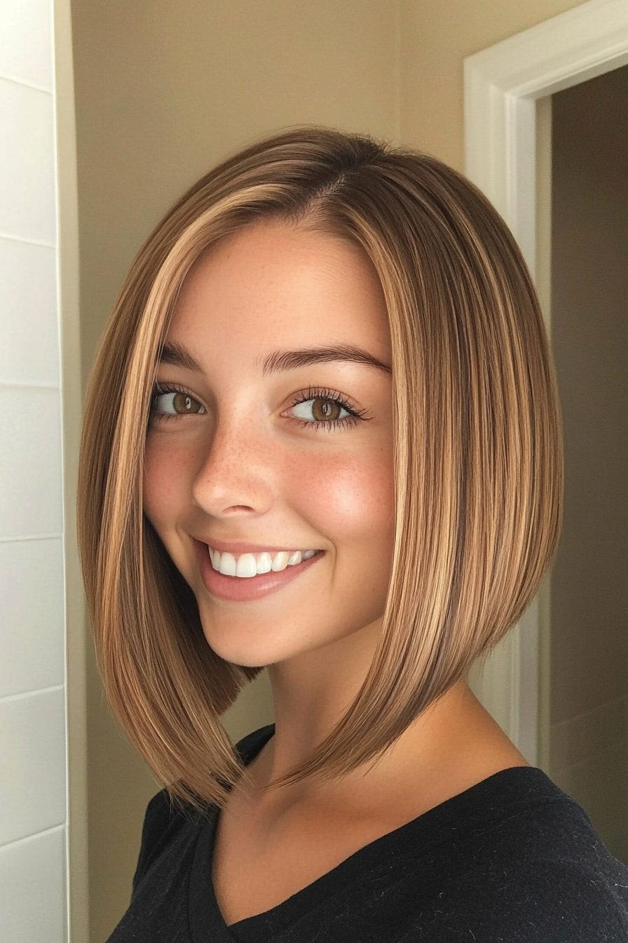 26. Sleek Bob with Natural Caramel Tint (Hairstyles For Thin Straight Hair) - Hairstyles For Thin Straight Hair