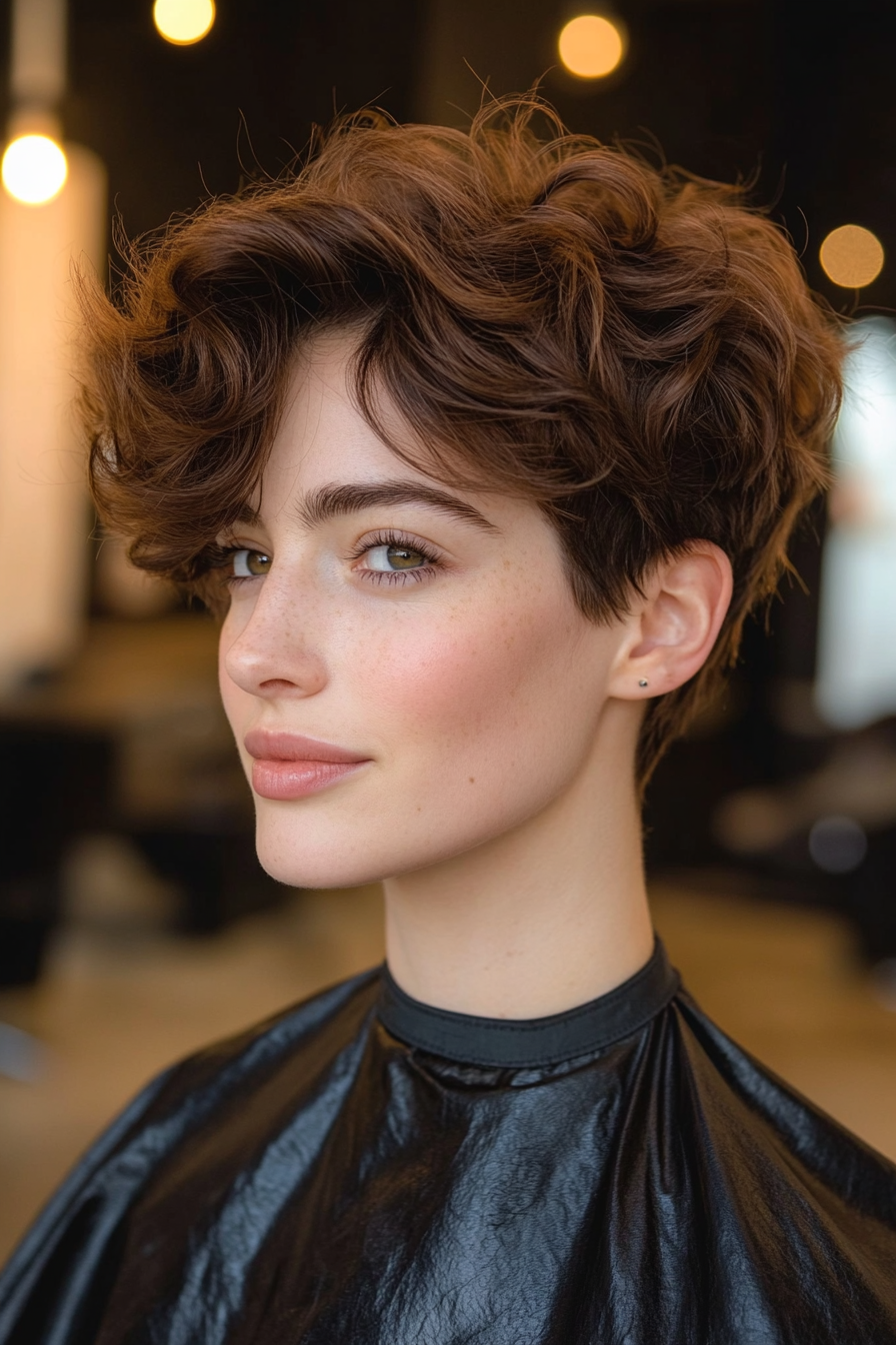 4. Curly Pixie with Warm Chestnut Hues (Short Pixie Haircuts) - Short Pixie Haircuts