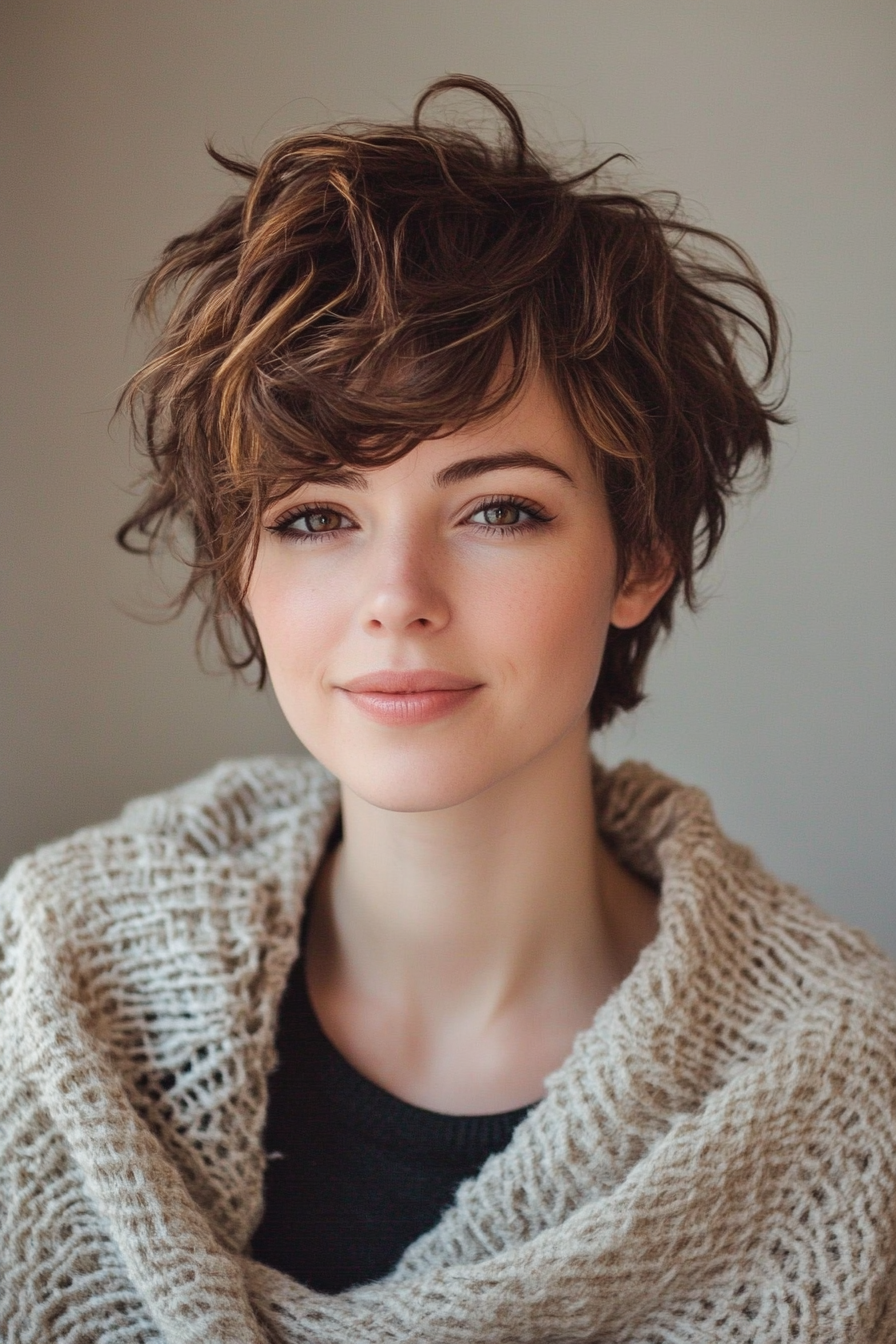 12. Shaggy Pixie with Golden Brown Highlights (Short Pixie Haircuts) - Short Pixie Haircuts