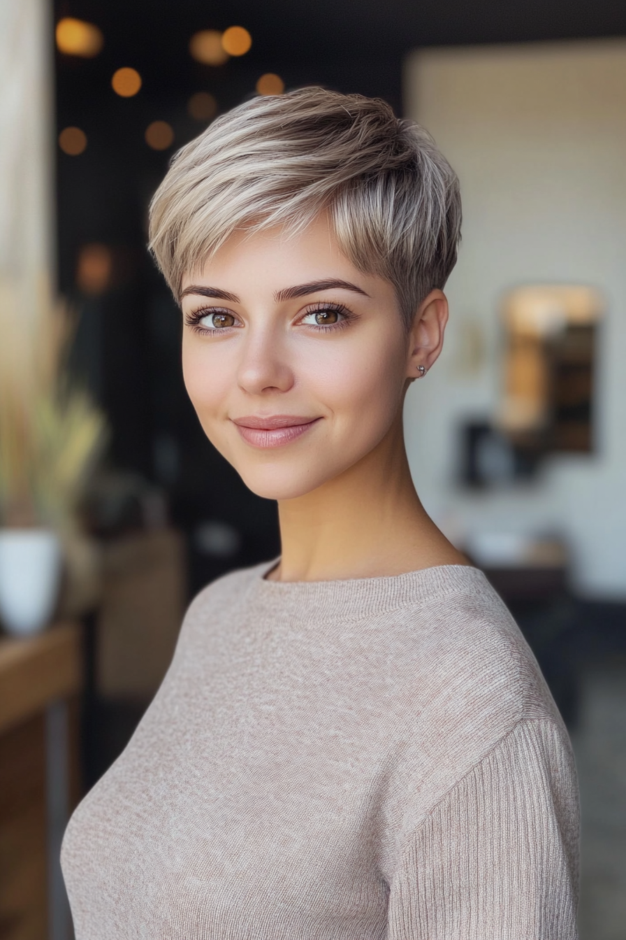 23. Sleek Pixie in Warm Taupe (Short Pixie Haircuts) - Short Pixie Haircuts